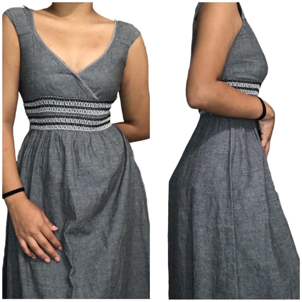 Speed Control Gray and Blue Flutter Sleeve Sundress